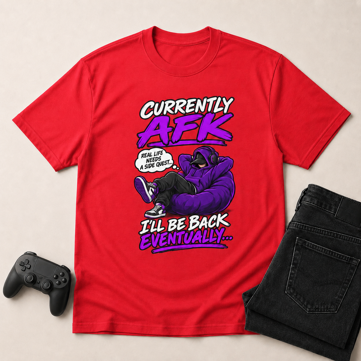 AFK Gaming T-Shirt in Red with controller and coordinated jeans