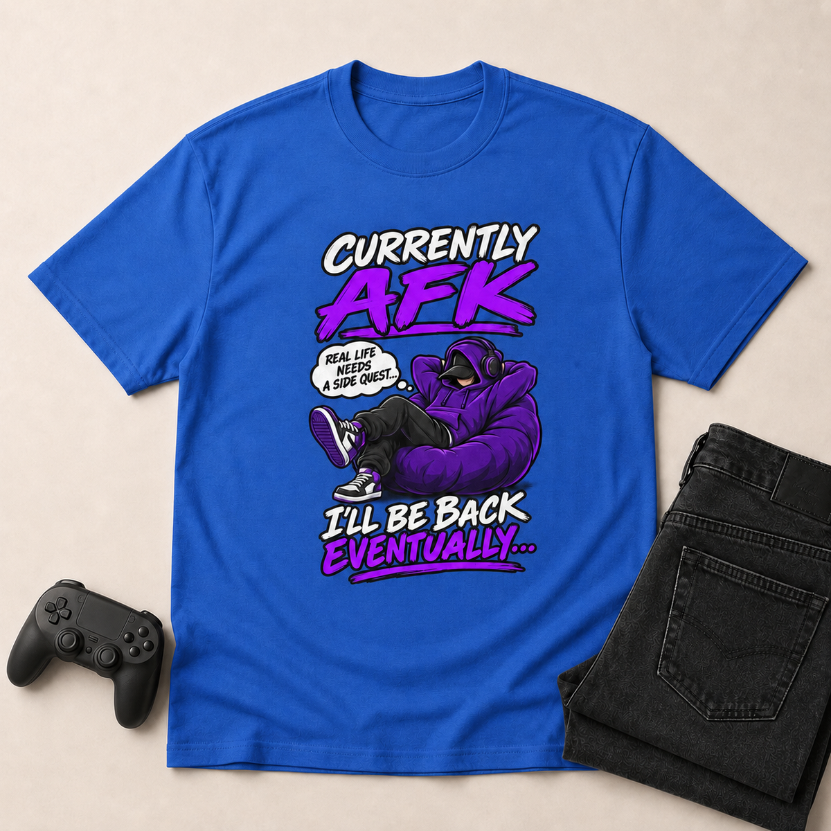 AFK Gaming T-Shirt in Royal with controller and coordinated jeans
