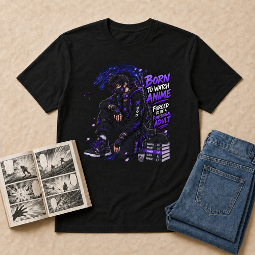 Born to Watch Anime Boy T-Shirt - Black