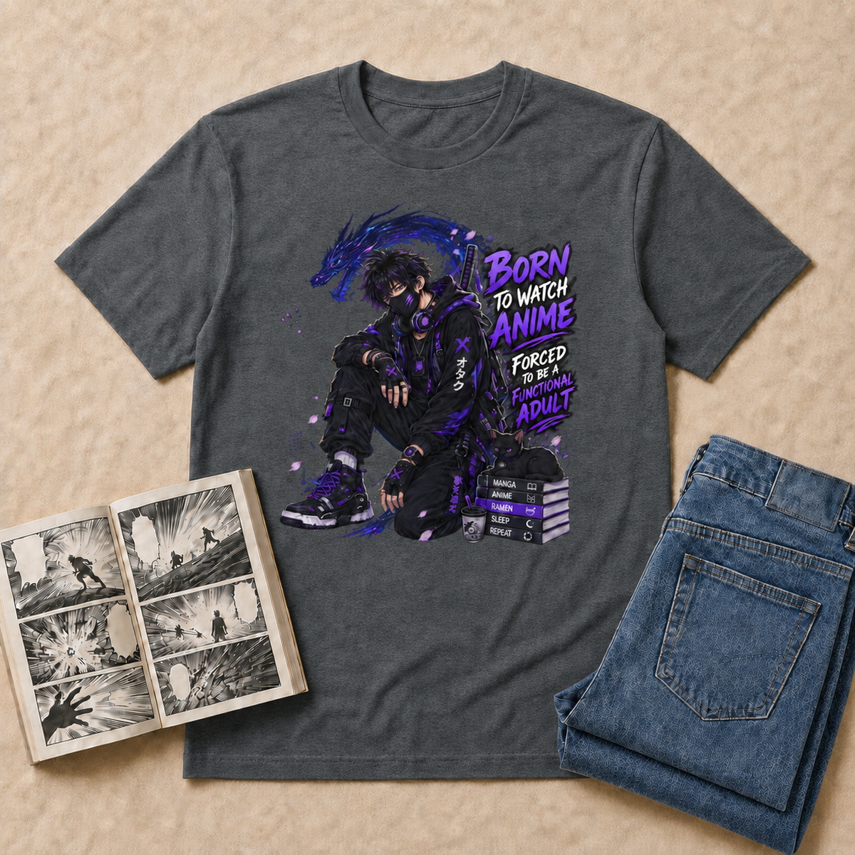 Born to Watch Anime Boy T-Shirt - Dark Heather