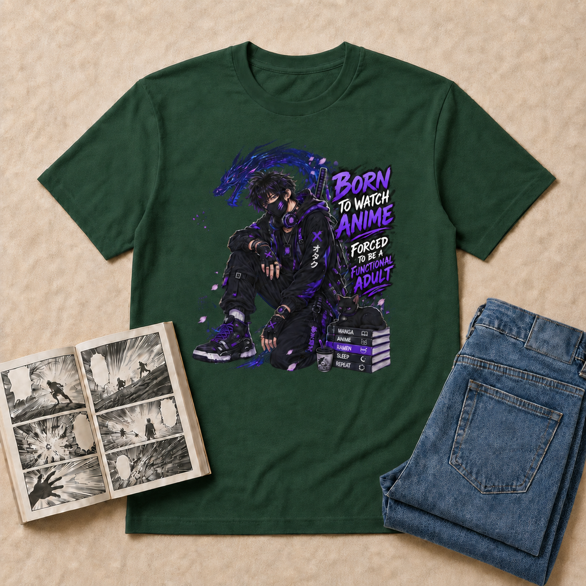 Born to Watch Anime Boy T-Shirt - Forest Green