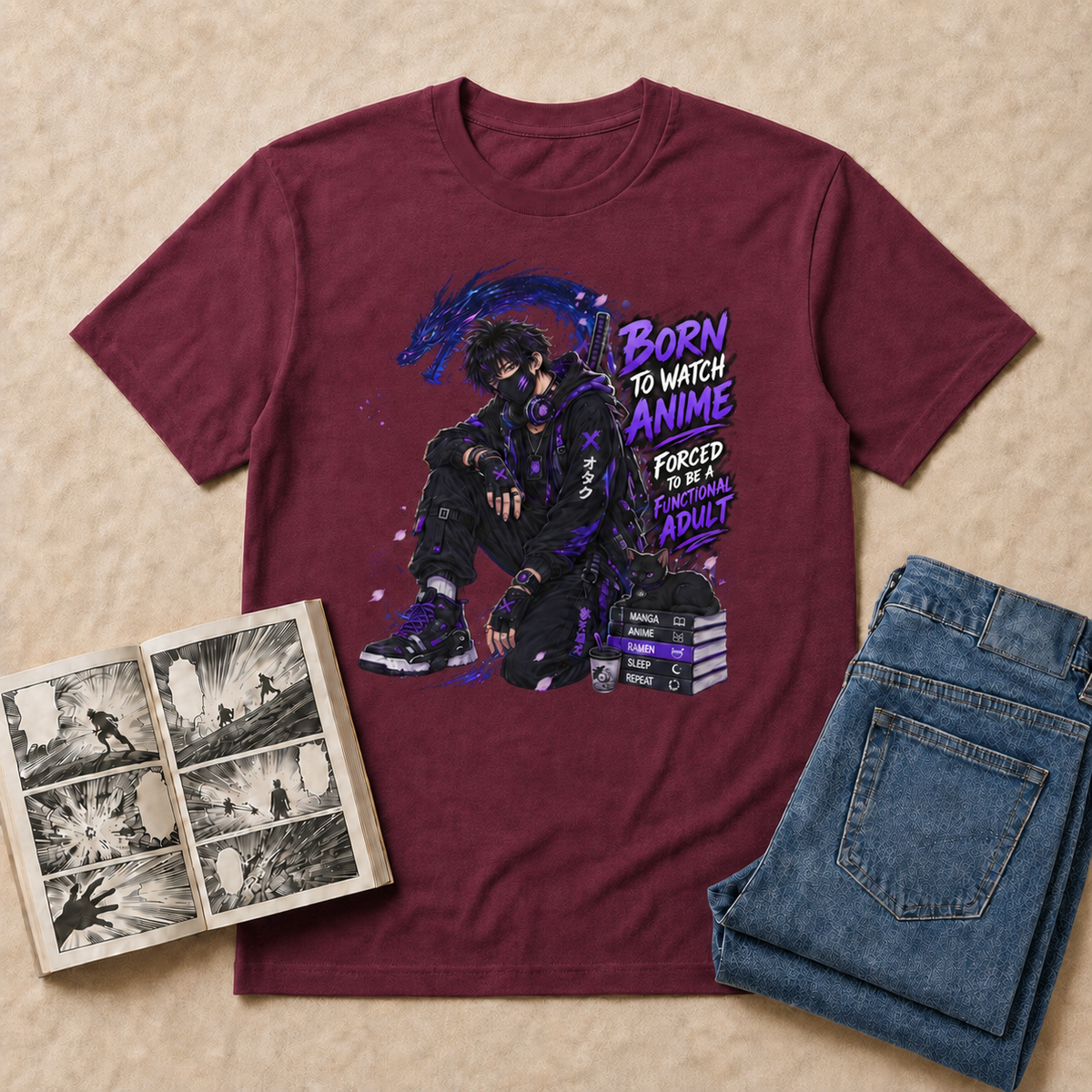 Born to Watch Anime Boy T-Shirt - Maroon