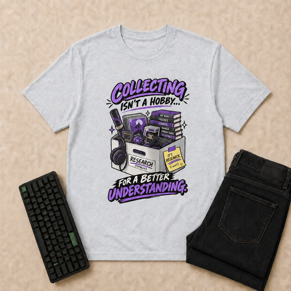 Collecting Isn't a Hobby Nerd Life T-Shirt — Ash overhead flat-lay