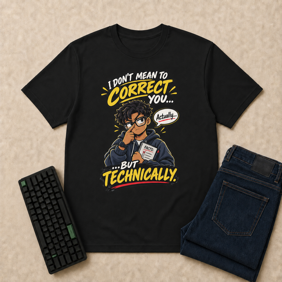 I Don't Mean to Correct You, But Technically Nerd Life T-Shirt flat-lay