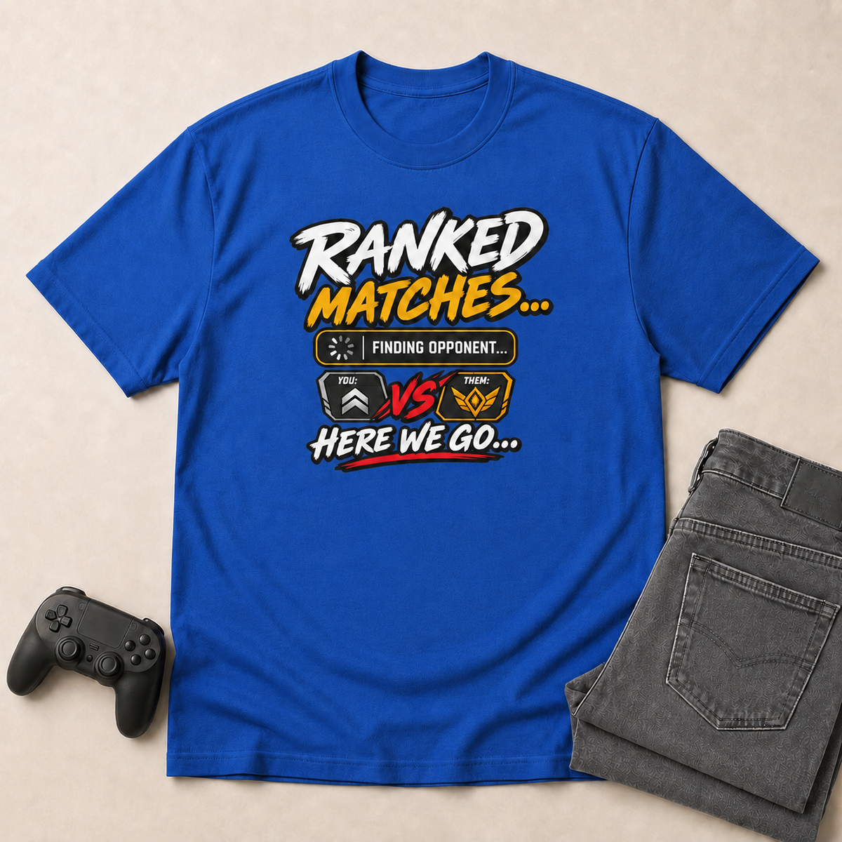 Ranked Matches Royal shirt gaming flat lay mockup