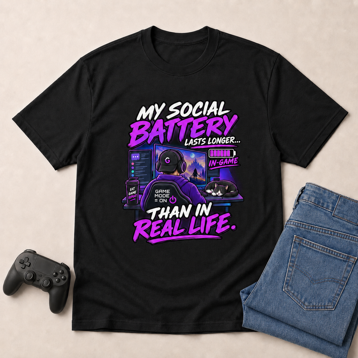 My Social Battery Gaming T-Shirt - Black
