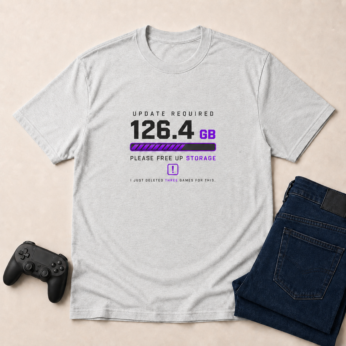 Update Required Ash shirt gaming flat lay mockup