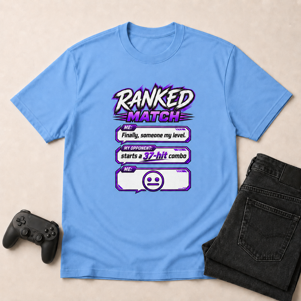 Ranked Match Carolina Blue shirt gaming flat lay mockup