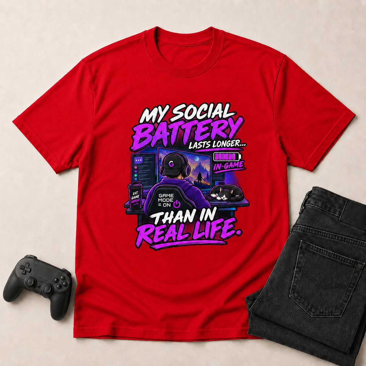 My Social Battery Gaming T-Shirt - Red