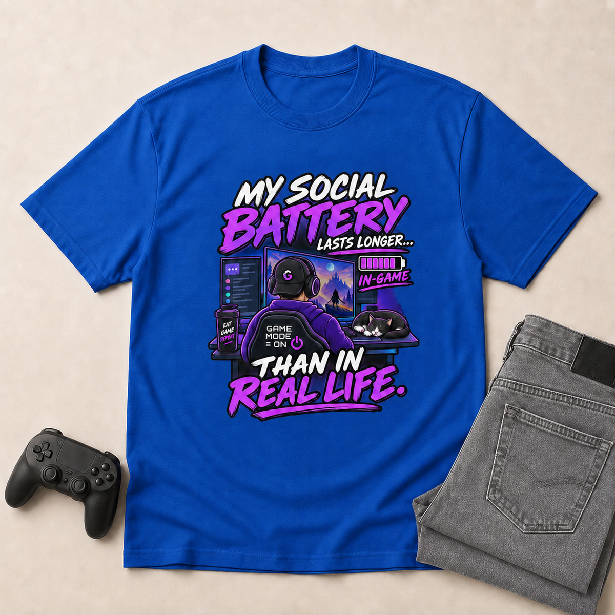 My Social Battery Gaming T-Shirt - Royal