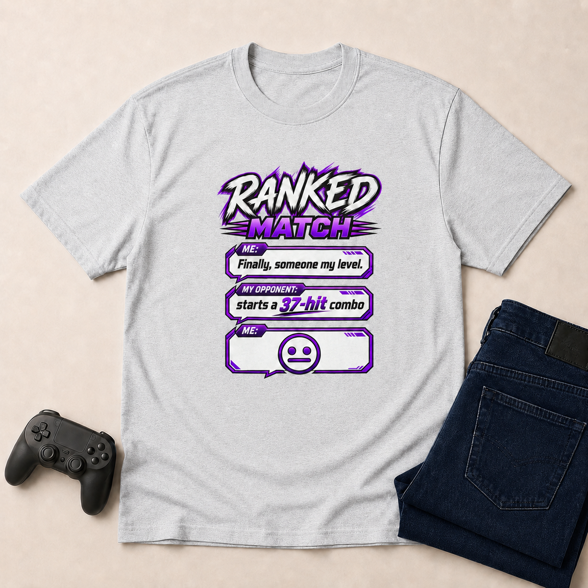 Ranked Match Ash shirt gaming flat lay mockup