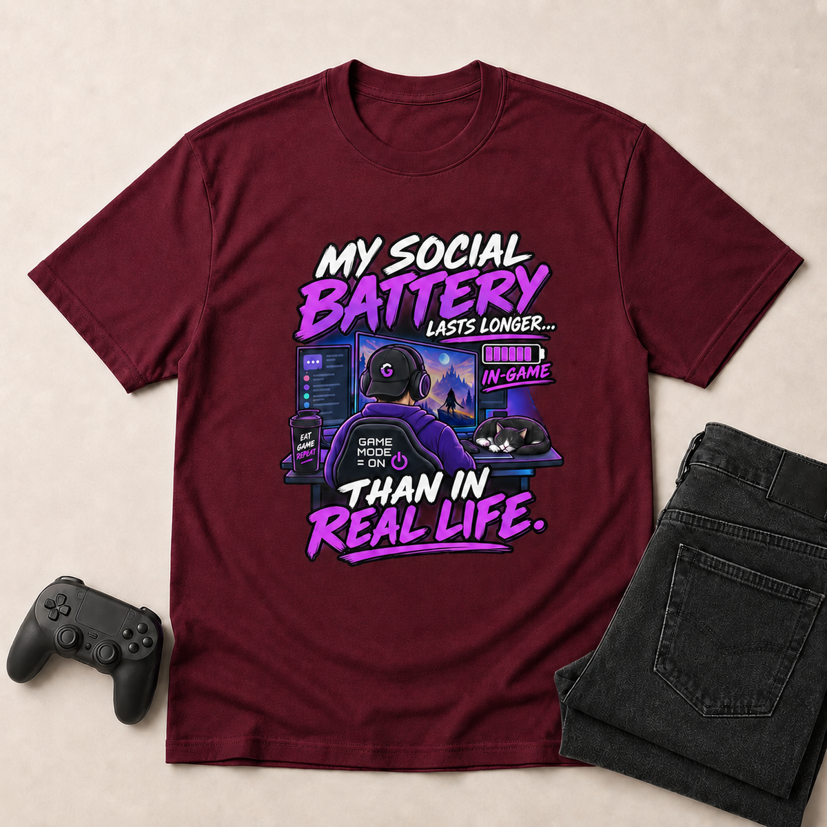 My Social Battery Gaming T-Shirt - Maroon