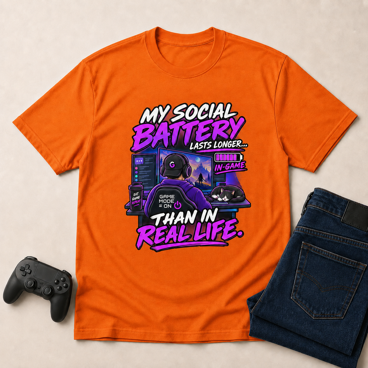 My Social Battery Gaming T-Shirt - Orange