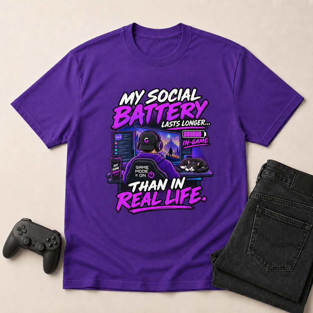 My Social Battery Gaming T-Shirt - Purple