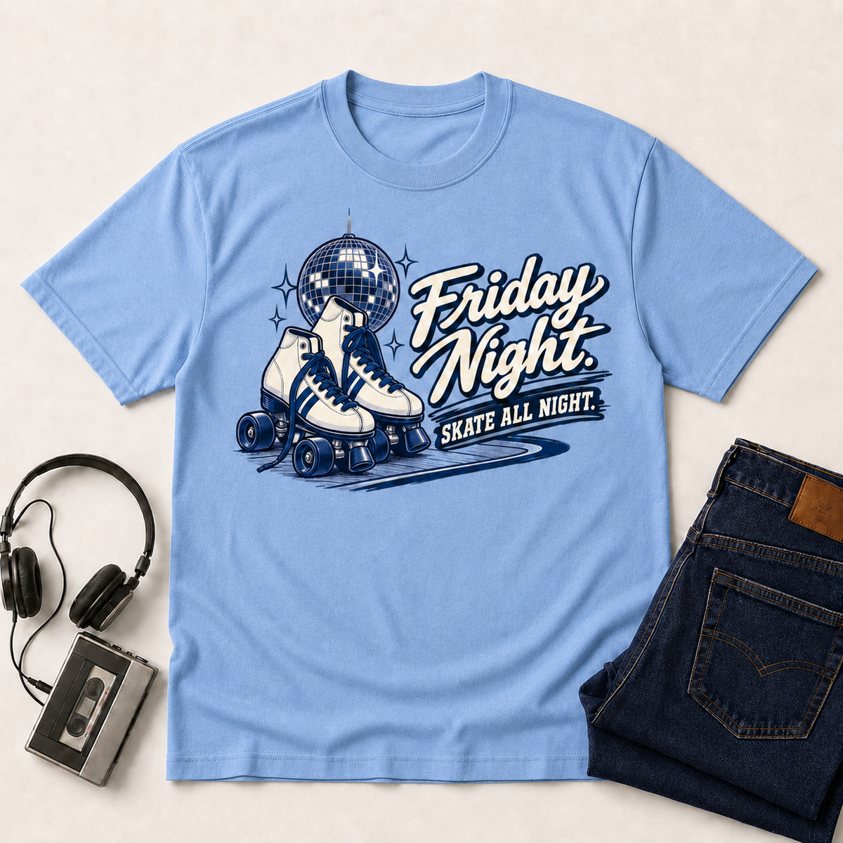 Friday Night Retro T-Shirt - Carolina Blue