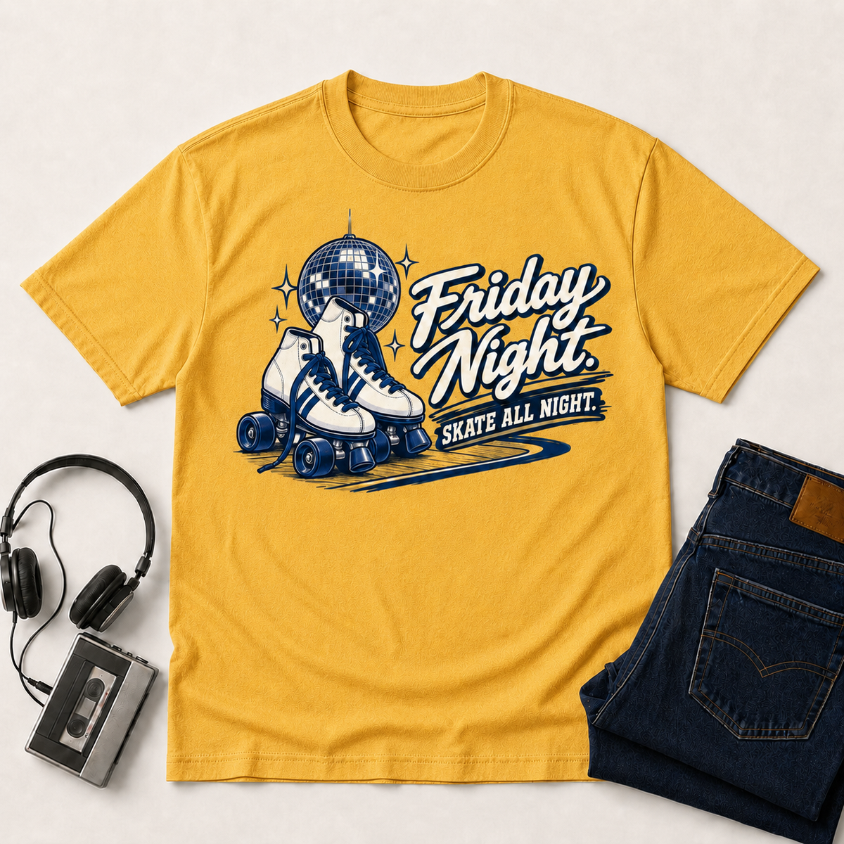 Friday Night Retro T-Shirt - Gold