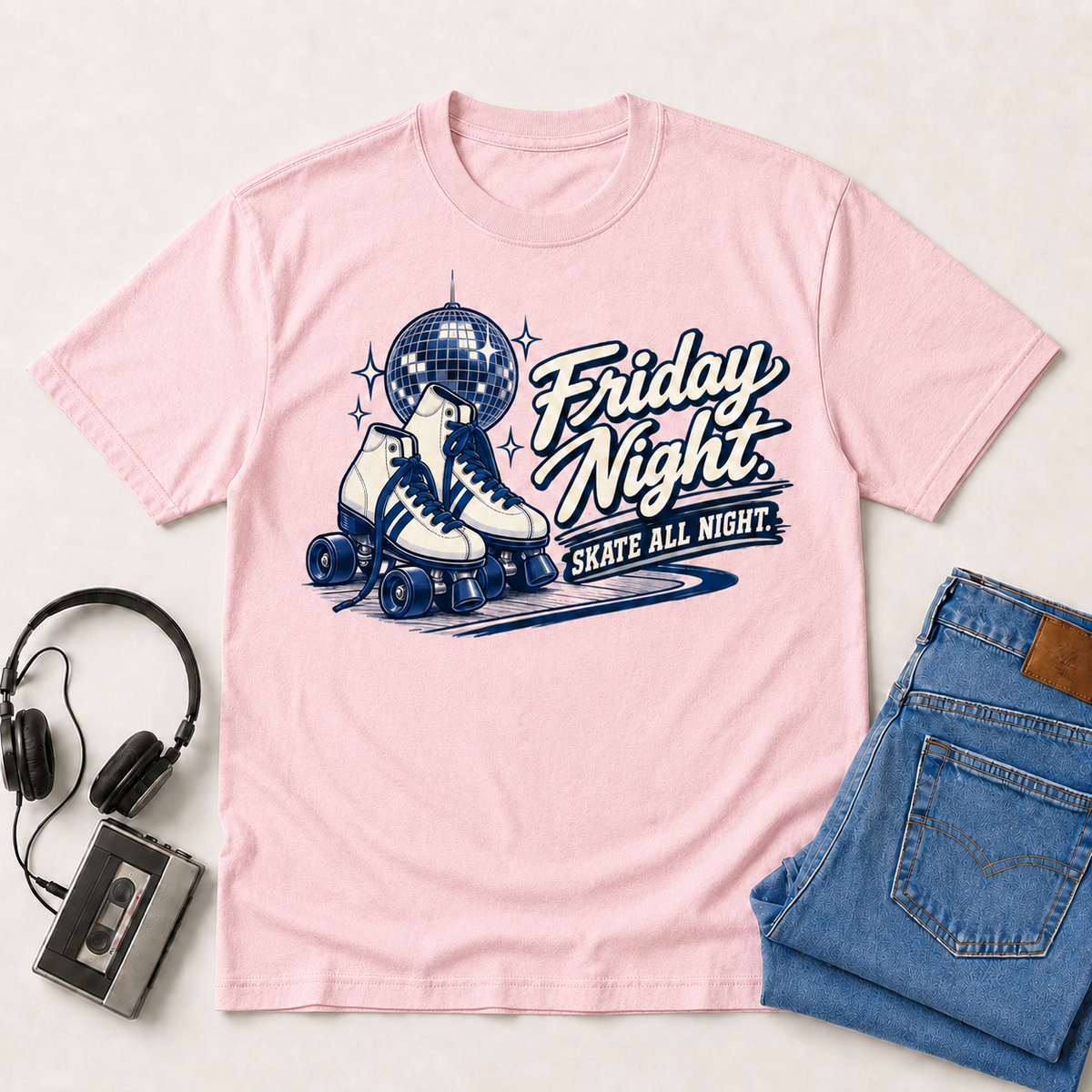 Friday Night Retro T-Shirt - Light Pink