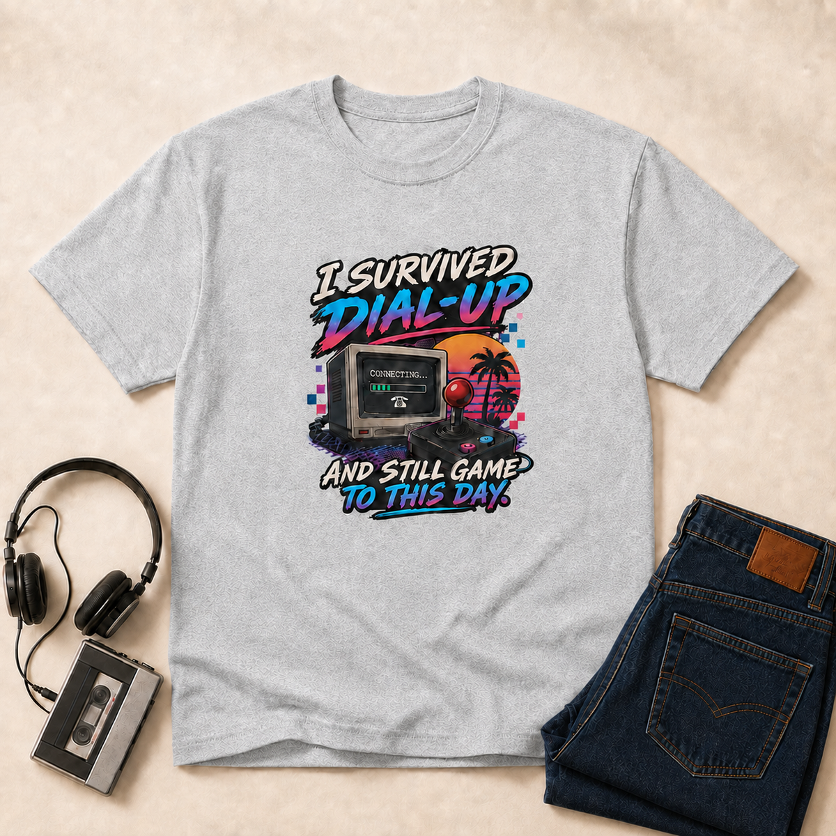 I Survived Dial-Up Retro T-Shirt - Ash