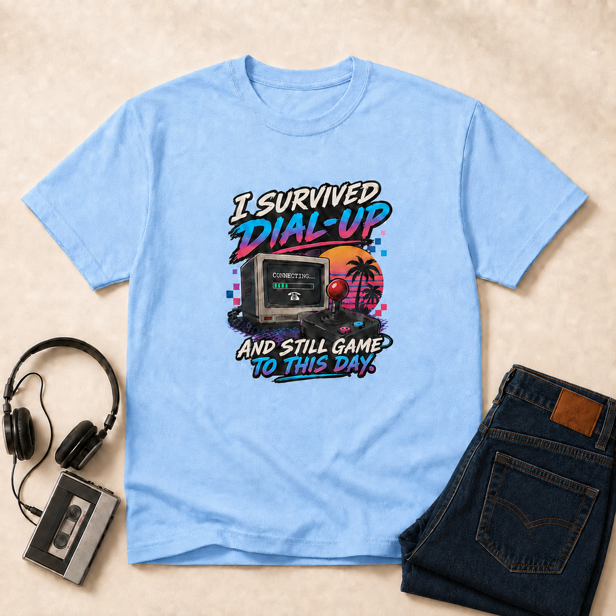 I Survived Dial-Up Retro T-Shirt - Carolina Blue