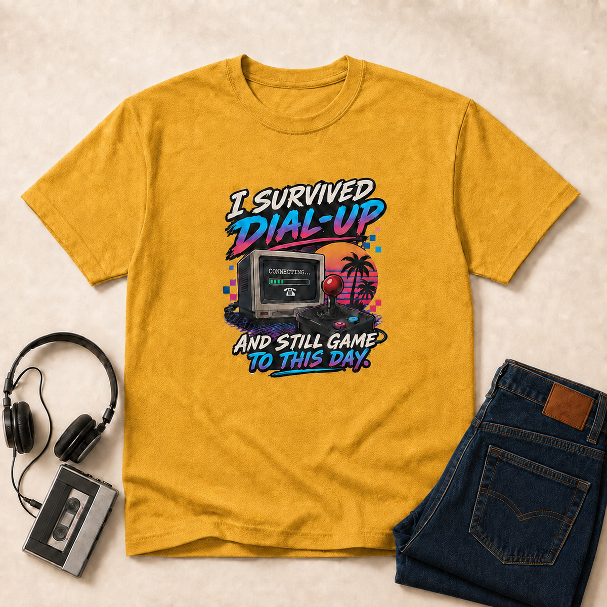 I Survived Dial-Up Retro T-Shirt - Gold