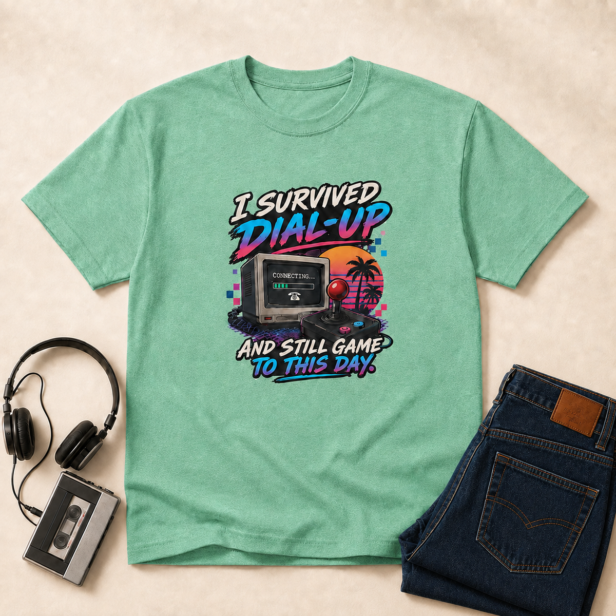 I Survived Dial-Up Retro T-Shirt - Jade Dome