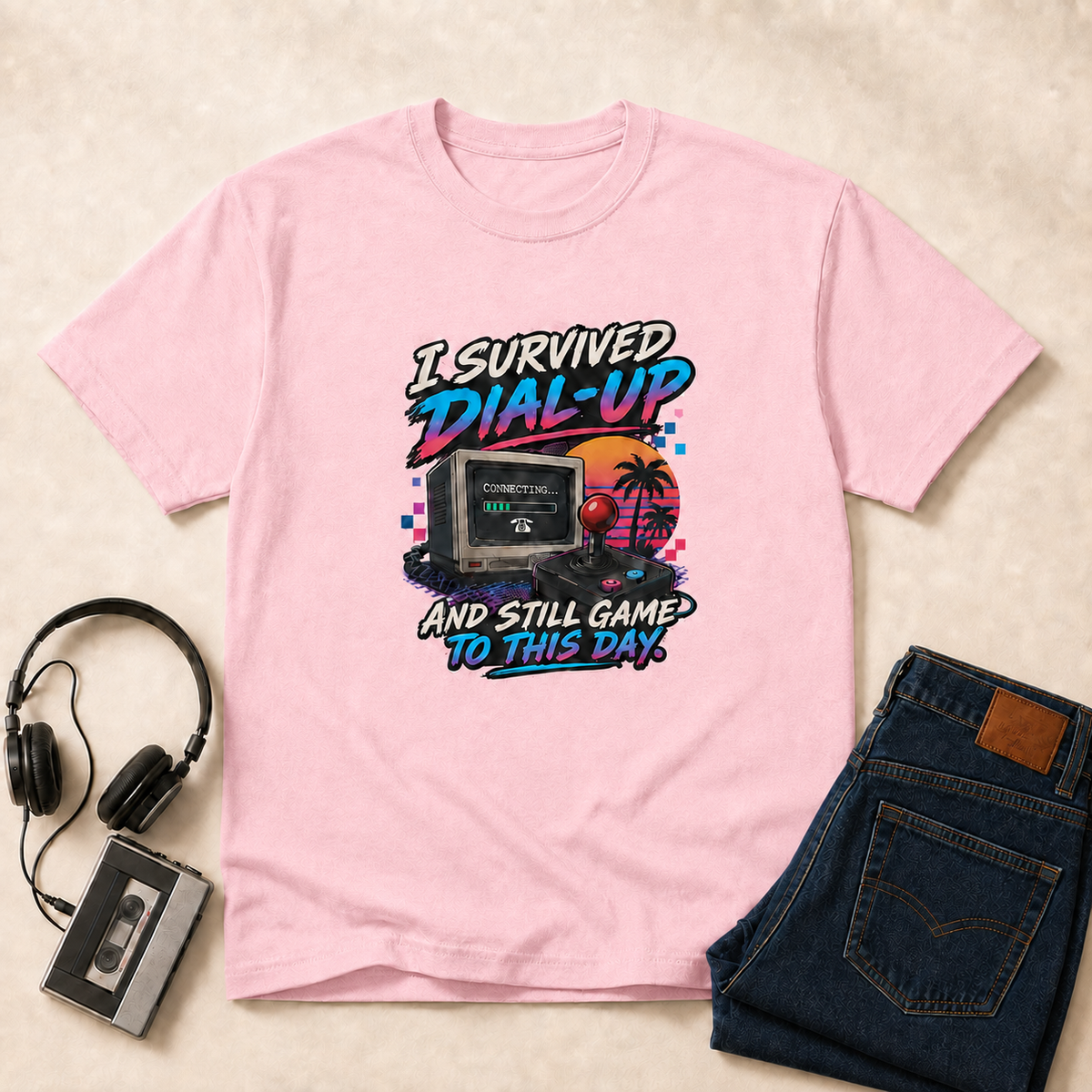 I Survived Dial-Up Retro T-Shirt - Light Pink