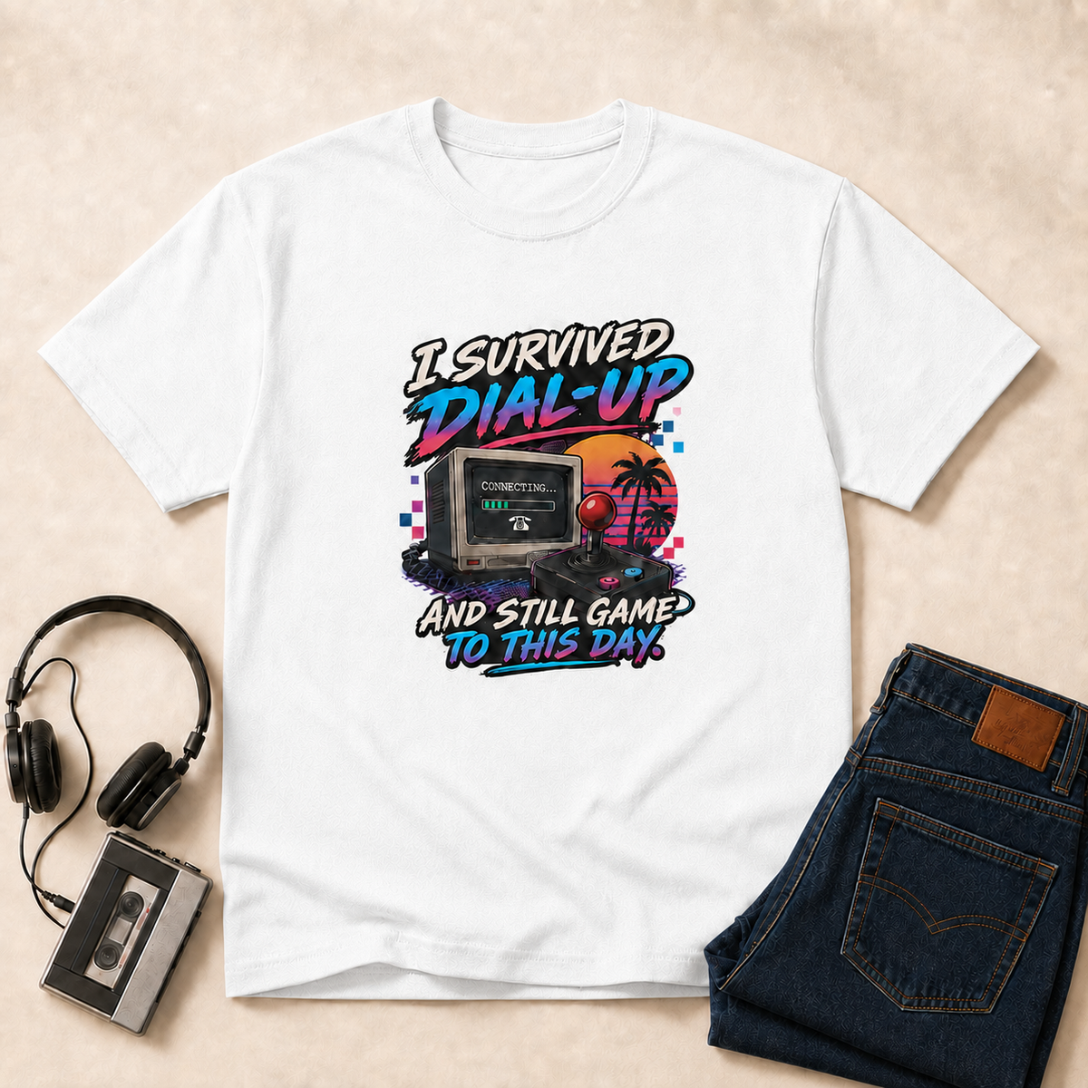 I Survived Dial-Up Retro T-Shirt - White