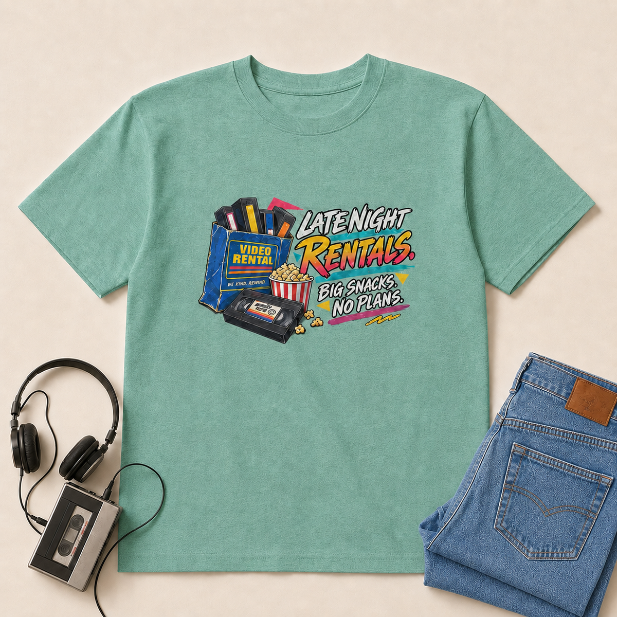 Late Night Rentals Retro T-Shirt - Jade Dome