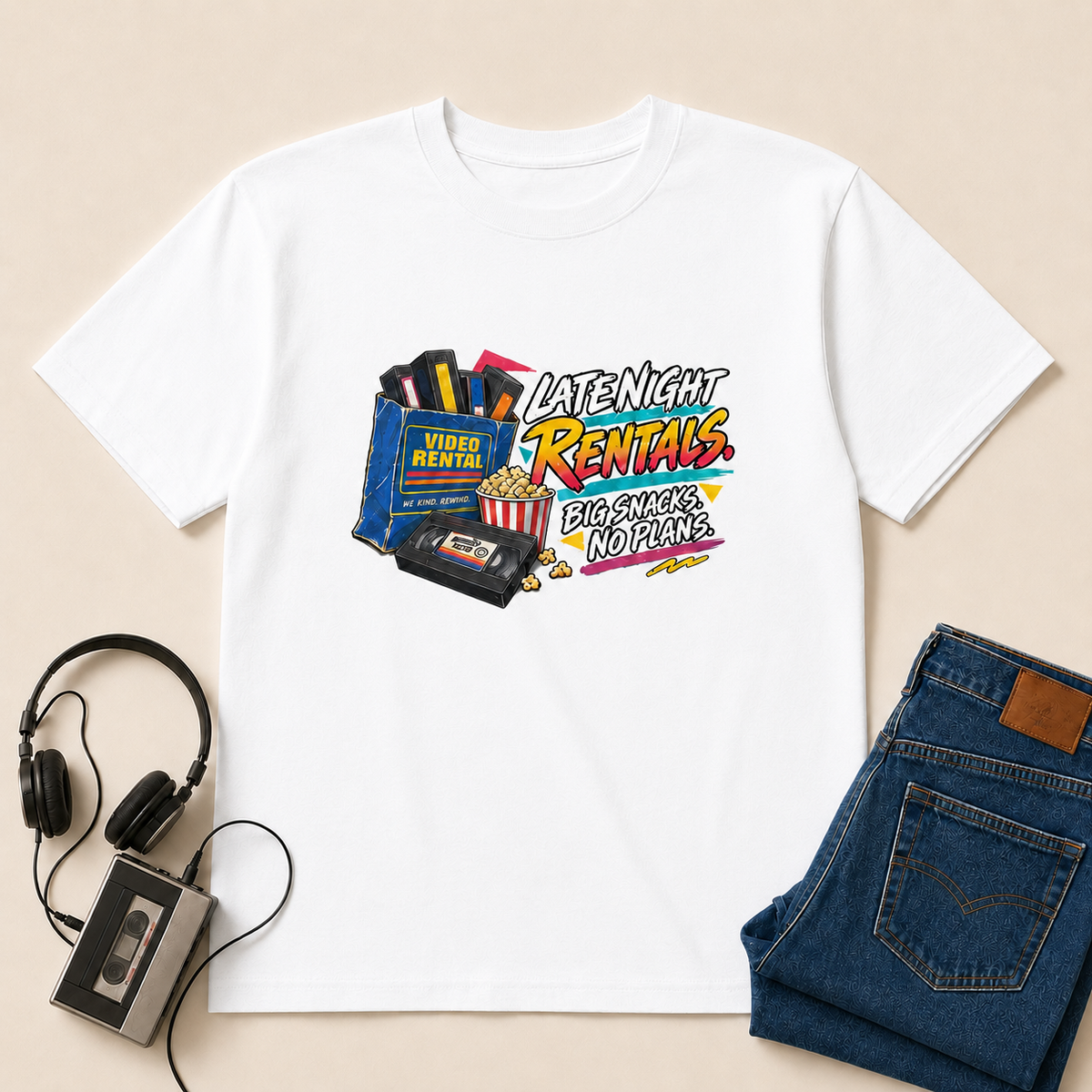 Late Night Rentals Retro T-Shirt - White