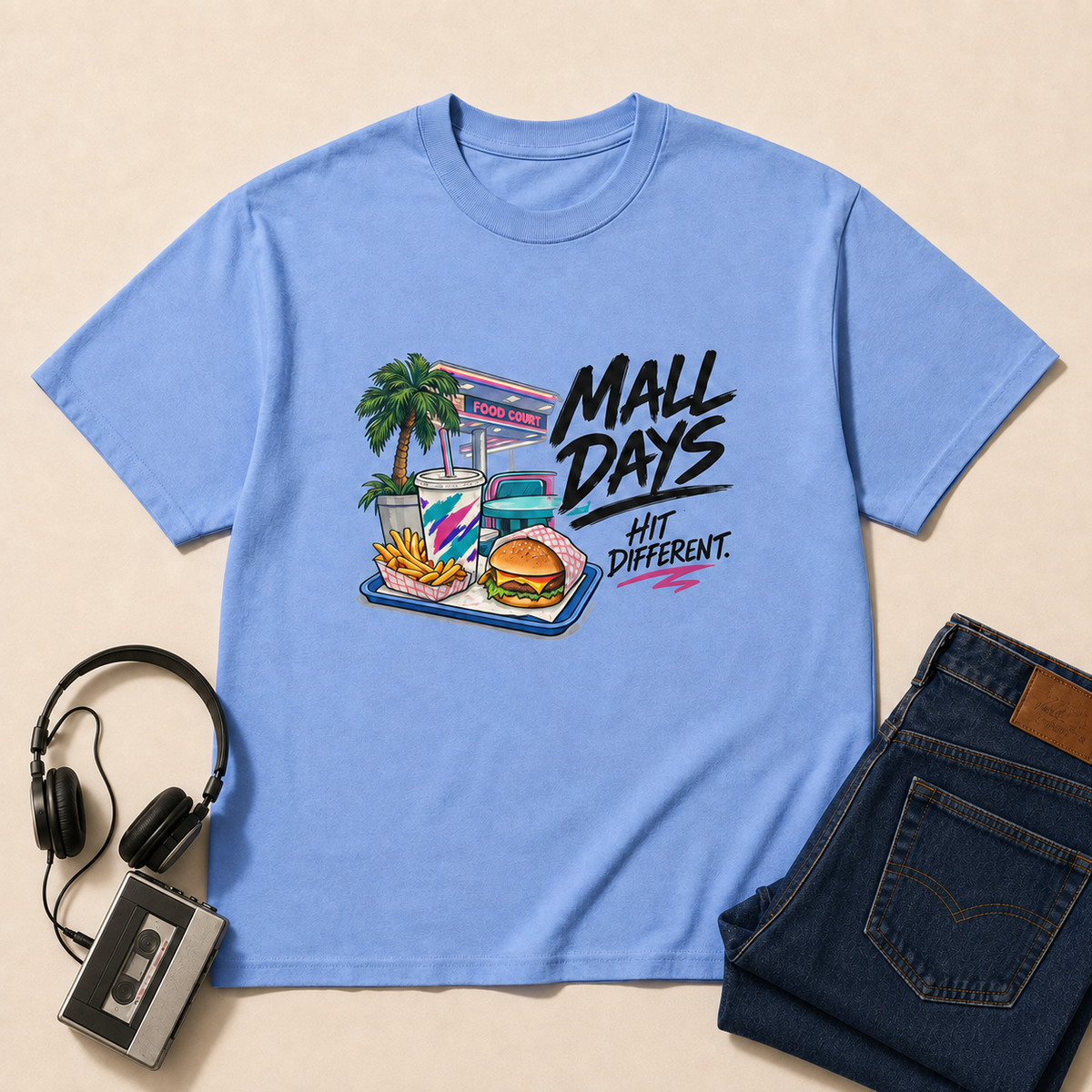 Mall Days Retro T-Shirt standardized flat-lay mockup