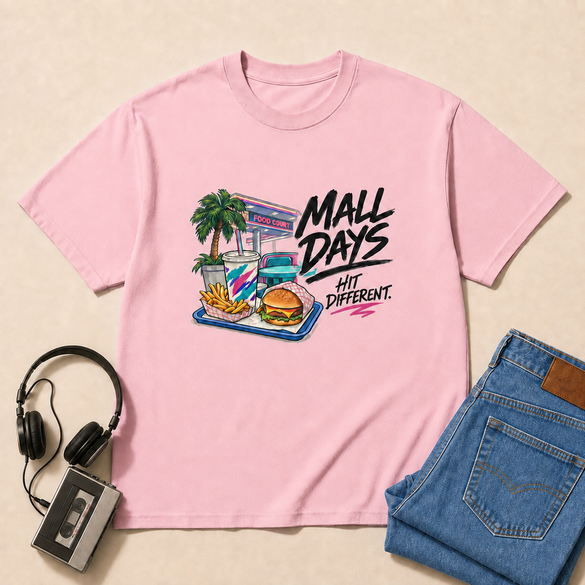 Mall Days Retro T-Shirt - Light Pink