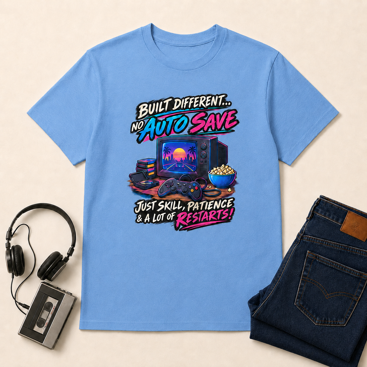 No Autosave Retro T-Shirt - Carolina Blue