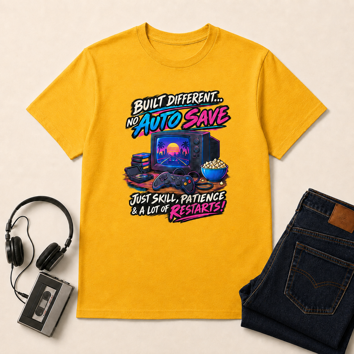 No Autosave Retro T-Shirt - Gold