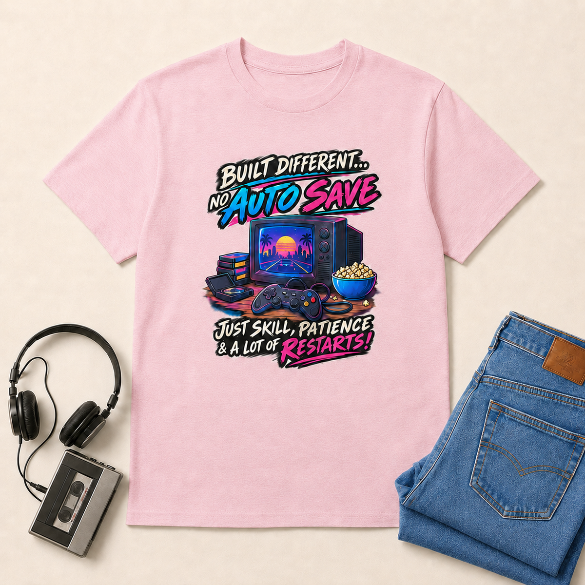 No Autosave Retro T-Shirt - Light Pink