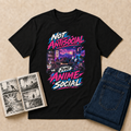 Not Antisocial Anime T-Shirt flat-lay with dark-indigo folded jeans