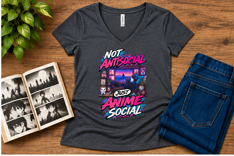 Not Antisocial, Just Anime Social — Women's Fit Dark Grey Heather V-neck flat-lay
