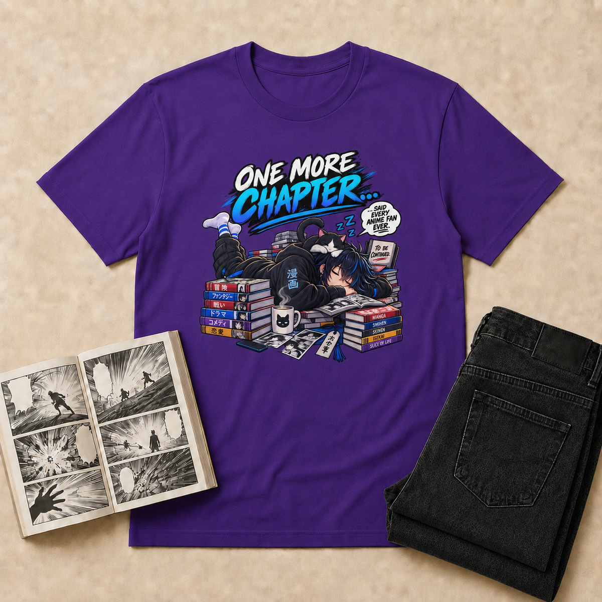 One More Chapter Anime & Manga T-Shirt flat-lay mockup