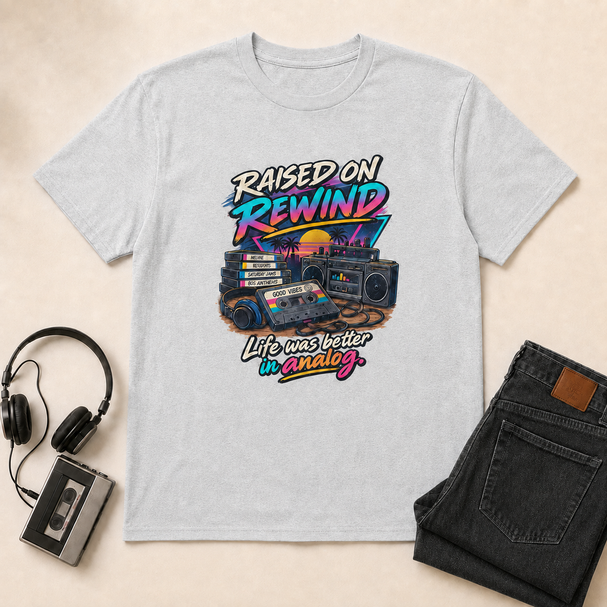 Raised on Rewind Retro T-Shirt - Ash