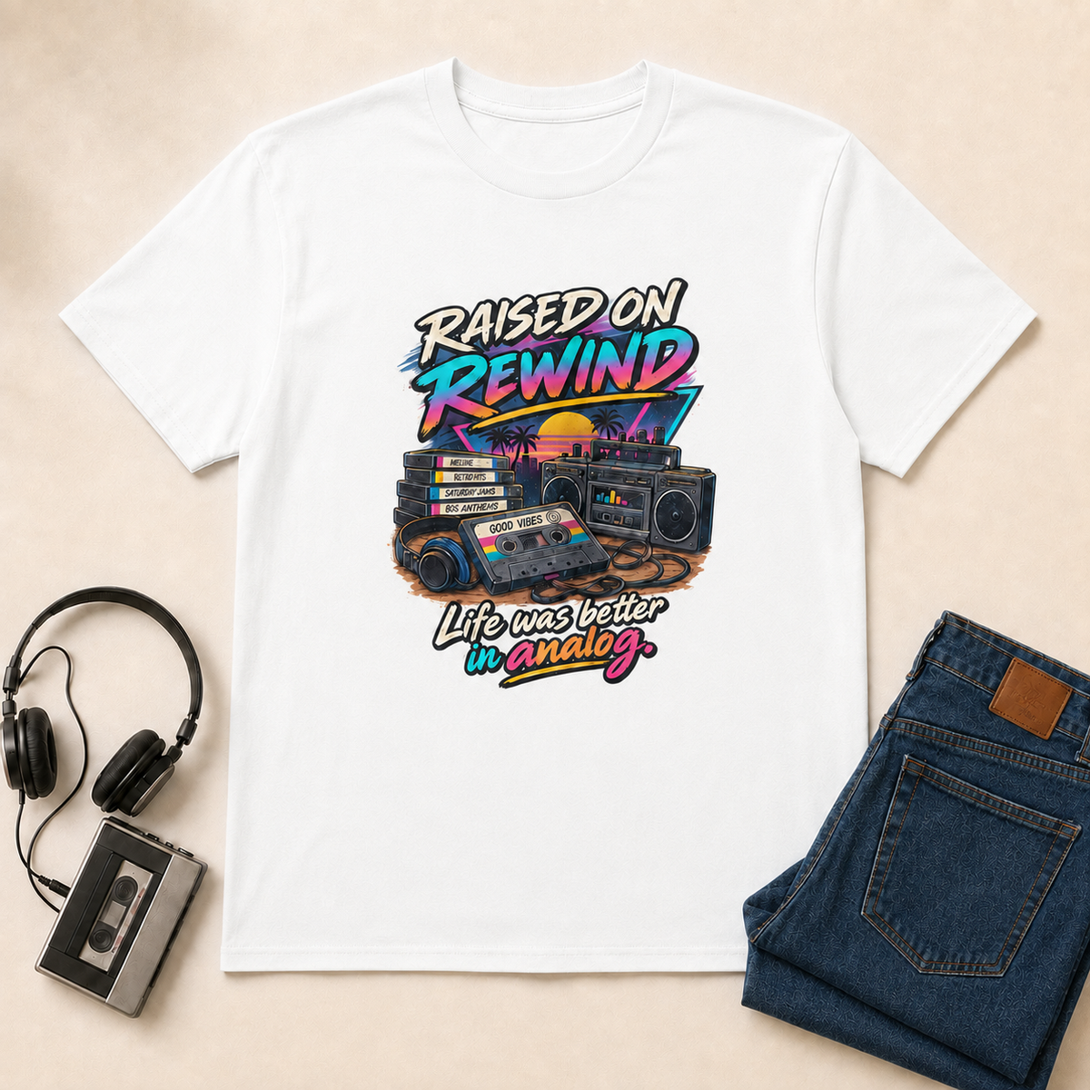 Raised on Rewind Retro T-Shirt - White