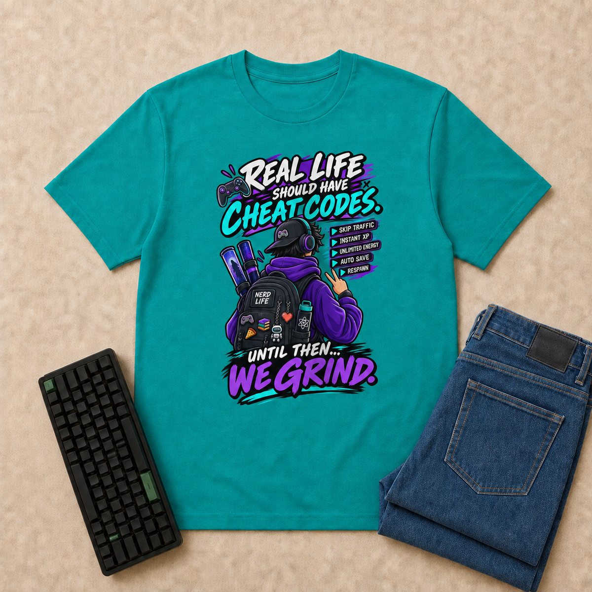 Real Life Nerd Life T-Shirt flat-lay