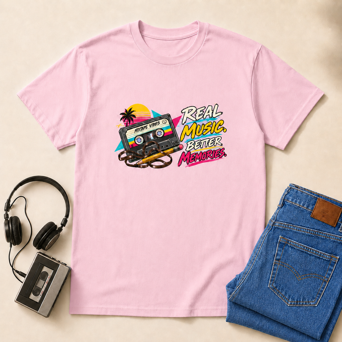 Real Music Retro T-Shirt - Light Pink