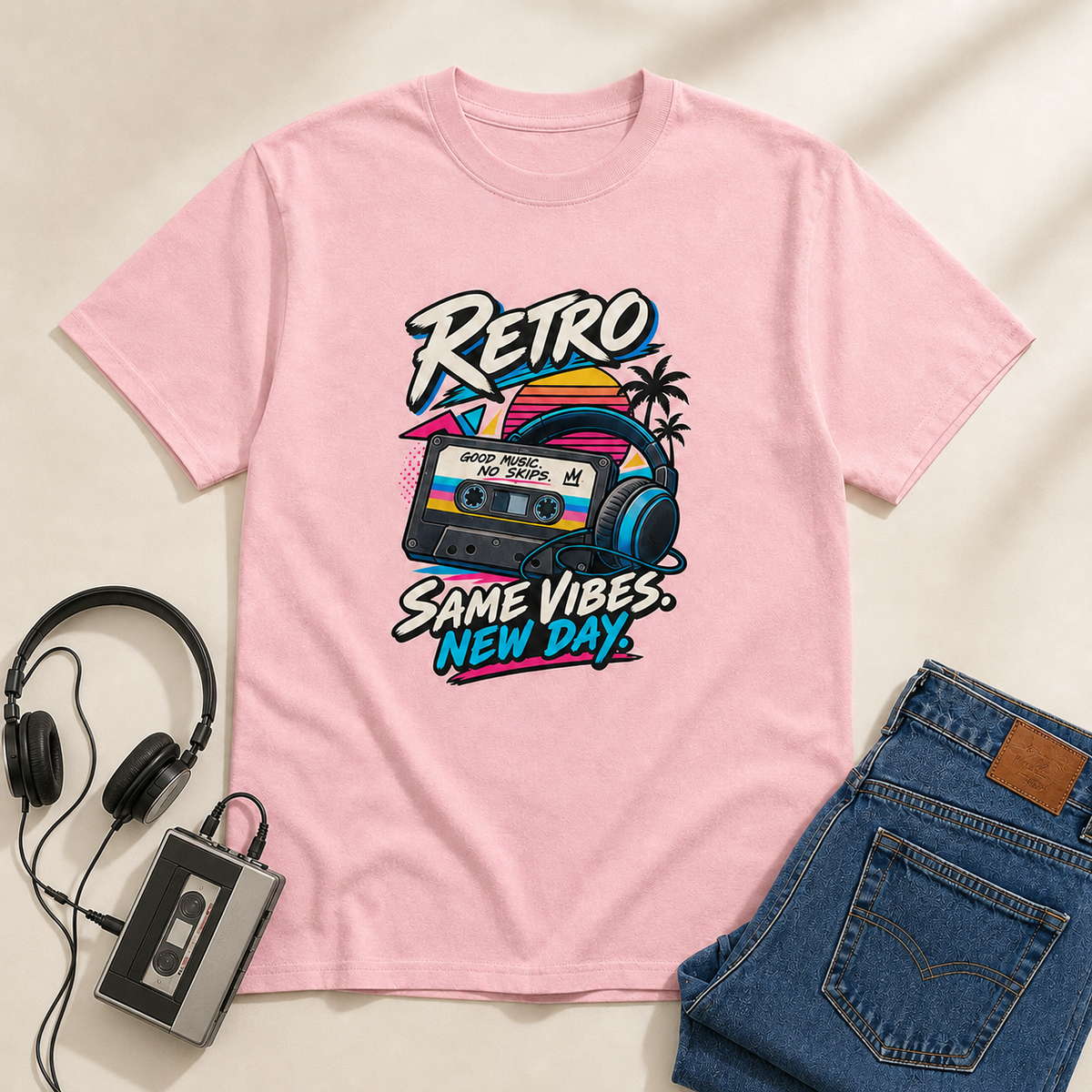 Same Vibes Retro T-Shirt standardized flat-lay mockup