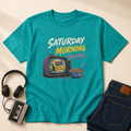 Saturday Morning Cartoons Retro T-Shirt standardized flat-lay mockup