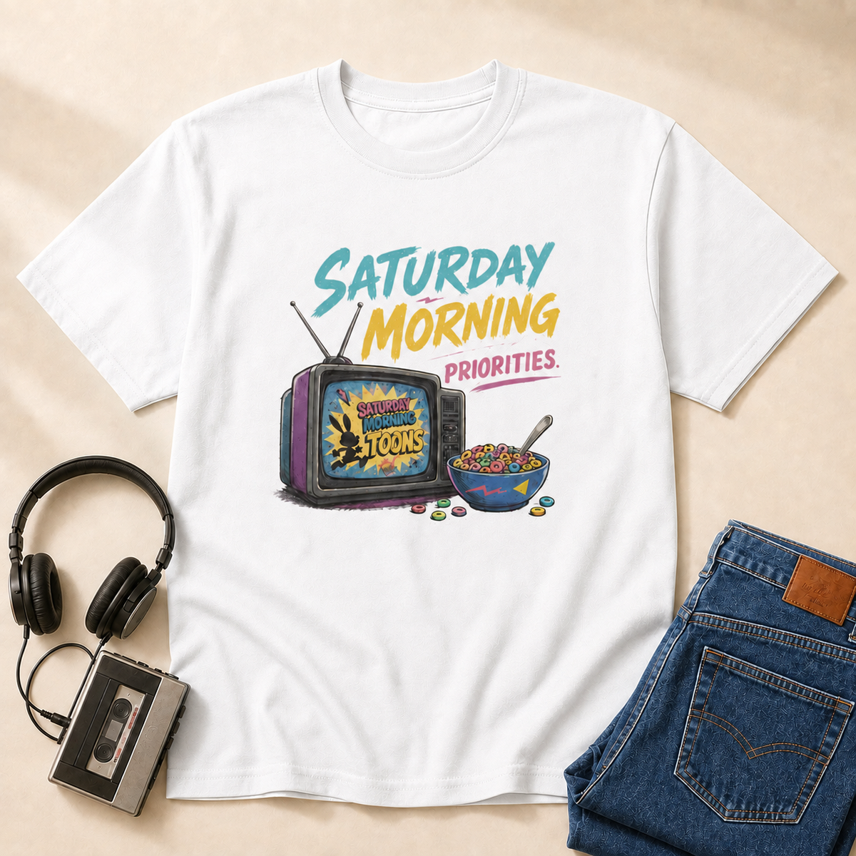 Saturday Morning Cartoons Retro T-Shirt - White