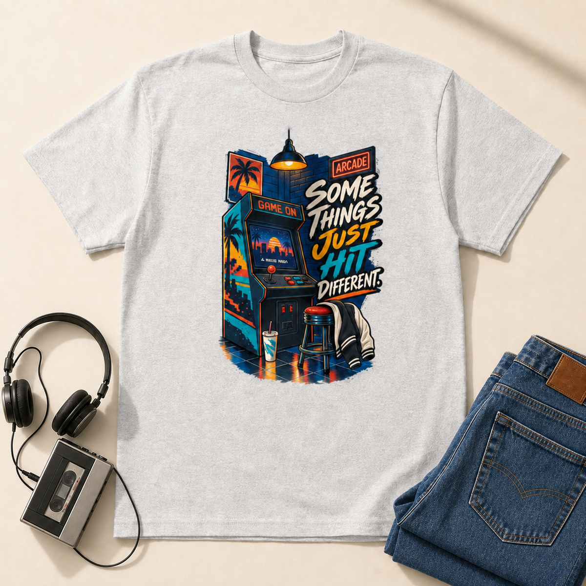 Some Things Just Hit Different Retro T-Shirt standardized flat-lay mockup