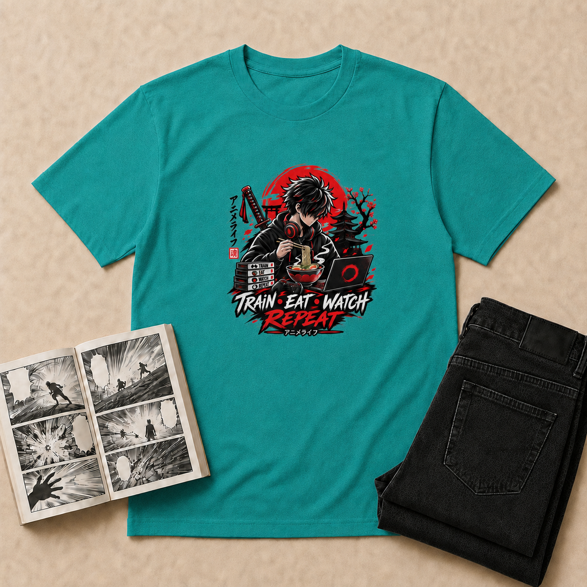 Train Eat Watch Anime T-Shirt - Jade Dome