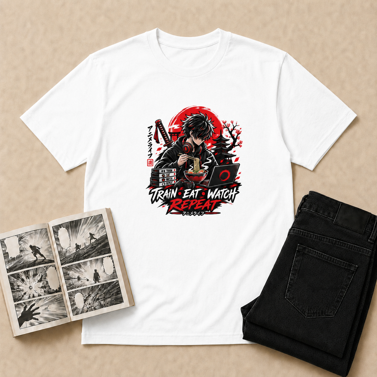 Train Eat Watch Anime T-Shirt - White